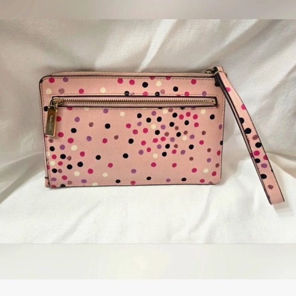 KATE SPADE Pink Staci Festive Confetti Medium Polka Dot L Zip Wristlet - Picture 3 of 6